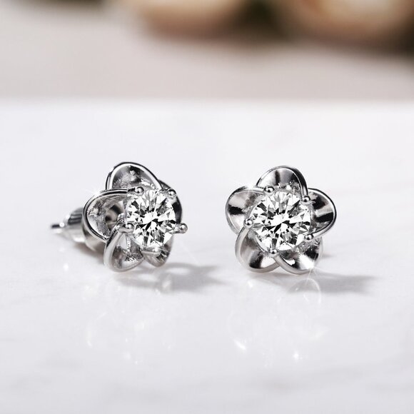 "Flower Diamond Shiny Zircon Stud Earring for Women, INDN8627 - Picture 2 of 5